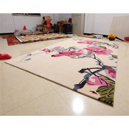 中式花卉手工羊毛地毯客厅卧室茶几新西兰纯羊毛手工雕花高档地毯
